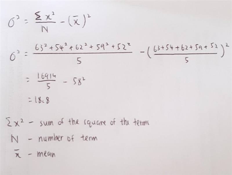 What is the variance of the data set? 63 54 62 59 52 Answers are 18.6 , 23.5 , 14.5 , 11,6-example-1