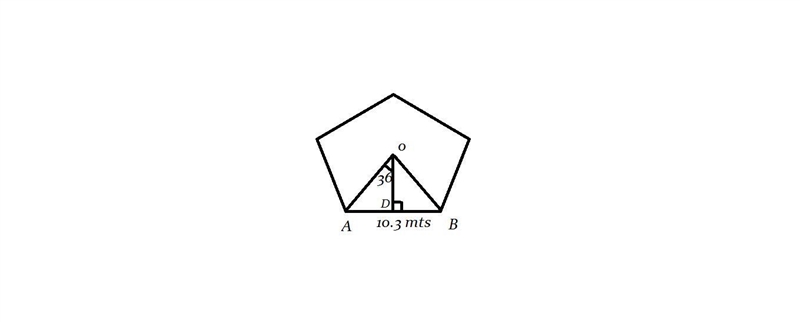 Find the area of a regular pentagon with apothem length of about 10.3 meters. Round-example-1