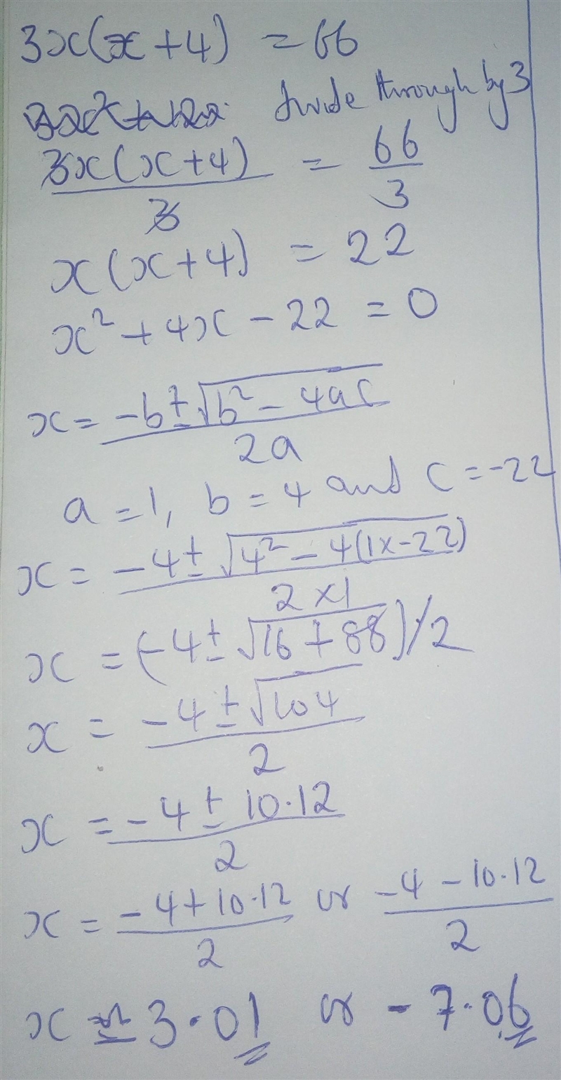 Find the sum of all solutions to the equation $3x(x+4) = 66$-example-1