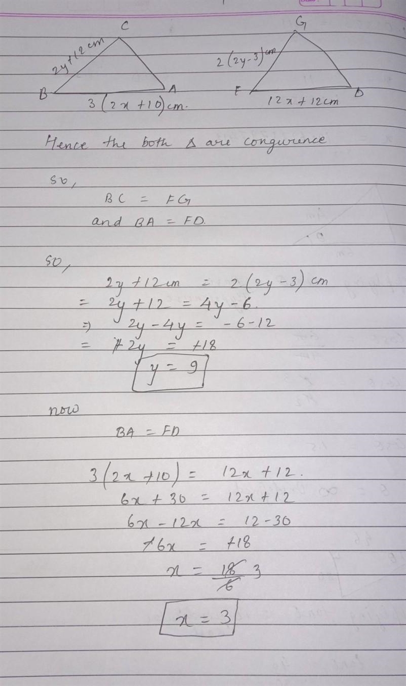 In these triangles, side AB is congruent to ide DF, and see is congruent to side FG-example-1