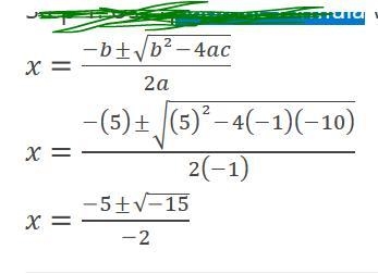 What is the solution to -x2 + 5x - 10 = 0?-example-2