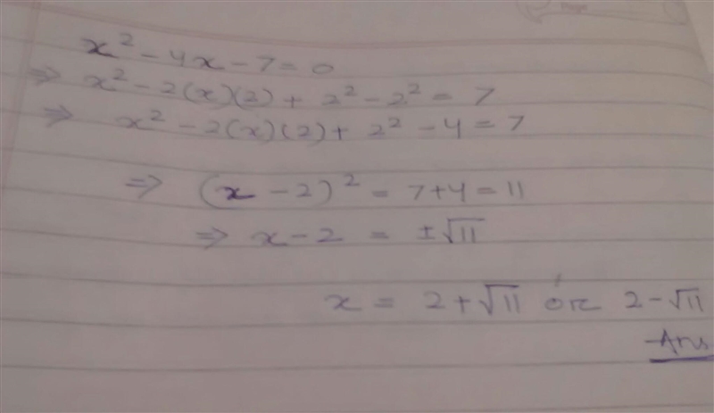 Solve x2-4x-7=0 by completing the square ​-example-1