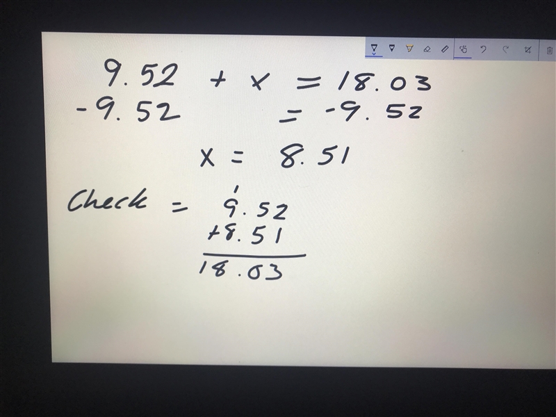 9.52 + x = 18.03 plzzzzzzzzzzzzzzzzzzzzzzzzzzzz helppppp-example-1