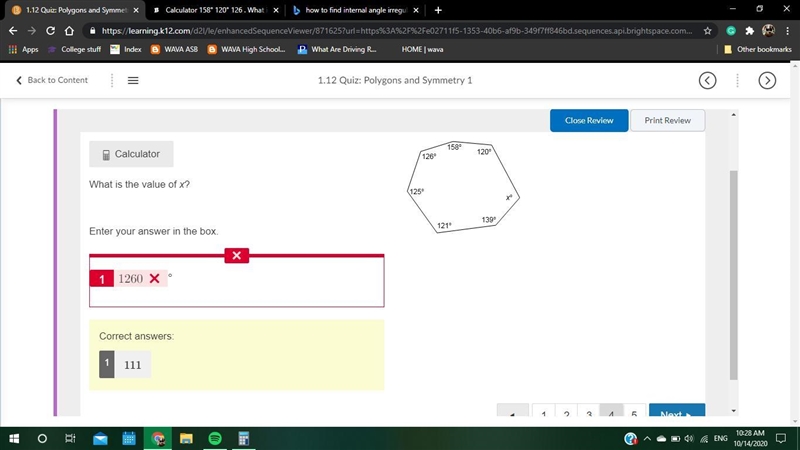 Calculator 158° 120° 126 . What is the value of x? Enter your answer in the box-example-1