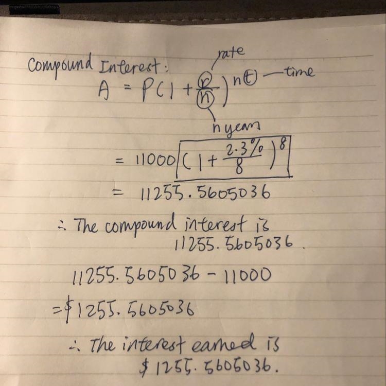 Find the compound interest and the interest earned when given investment has continuous-example-1