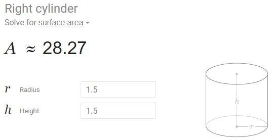 Surface area of a cylinder with a radius and height of 1.5 m-example-1