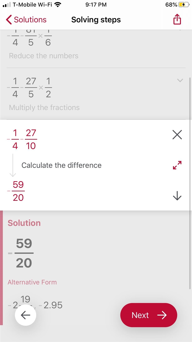 What is the answer to negative 1/4-16 1/5 divided by 6???-example-4