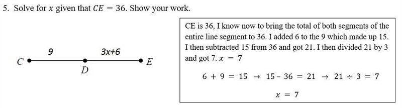 Solve for x given that CE=36. Show your work.-example-1