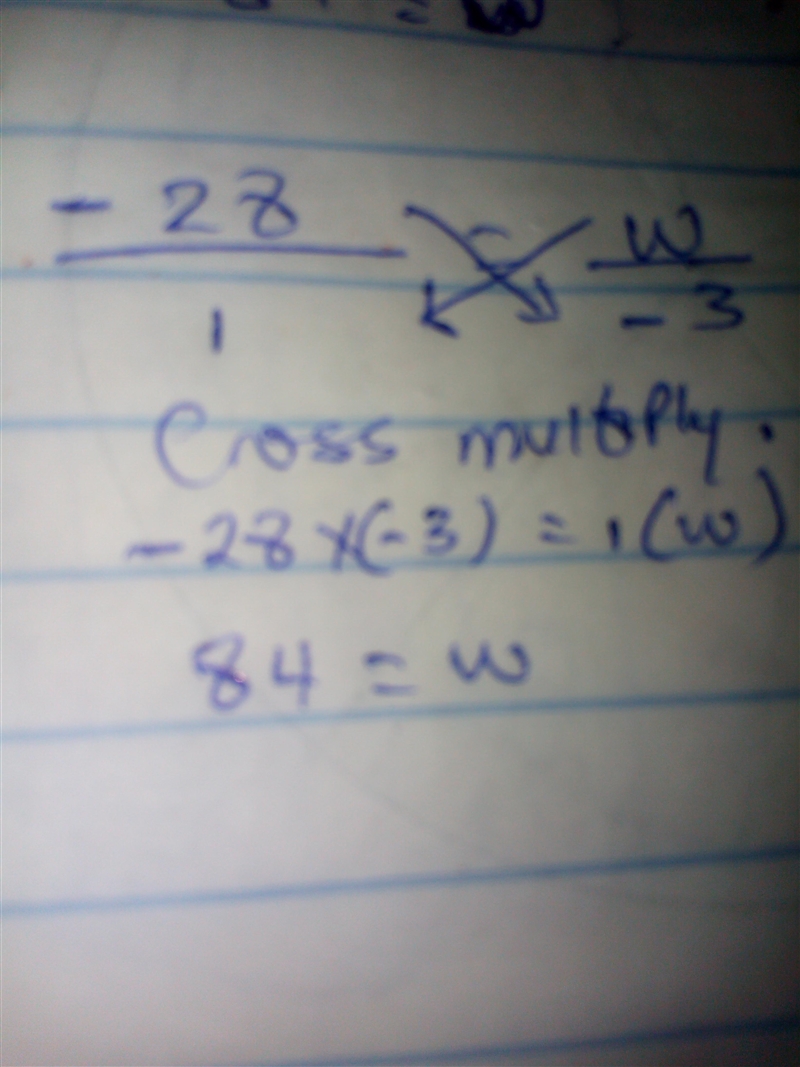 What is the solution -28=w/-3​-example-1