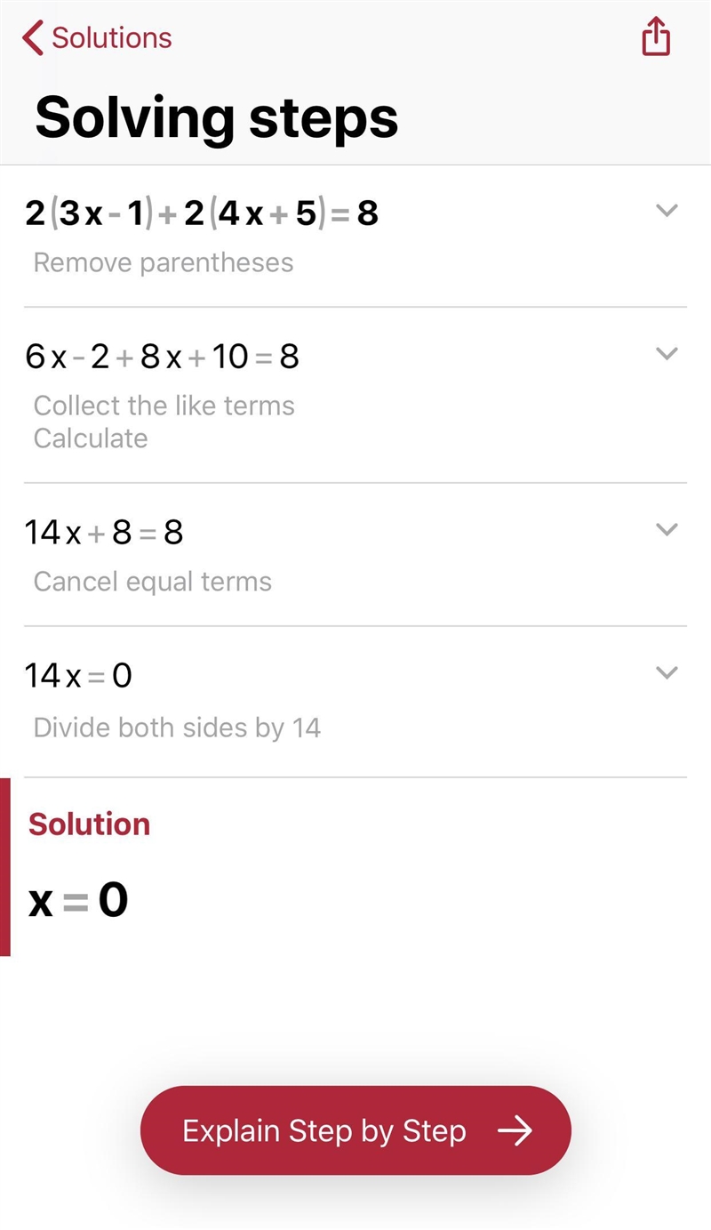 2(3x-1)+2(4x+5)=8 Step by step plz-example-1