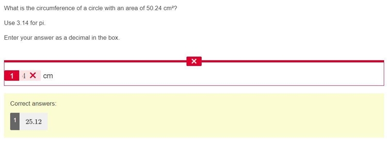 What is the circumference of a circle with an area of 50.24 cm²? Use 3.14 for pi. Enter-example-1