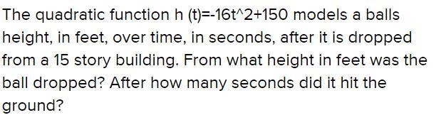 The quadratic function h(t) = -16.1t squared +150-example-1