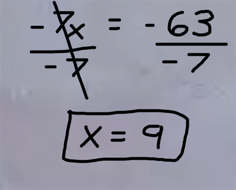 Solving one step equation -7x=63-example-1