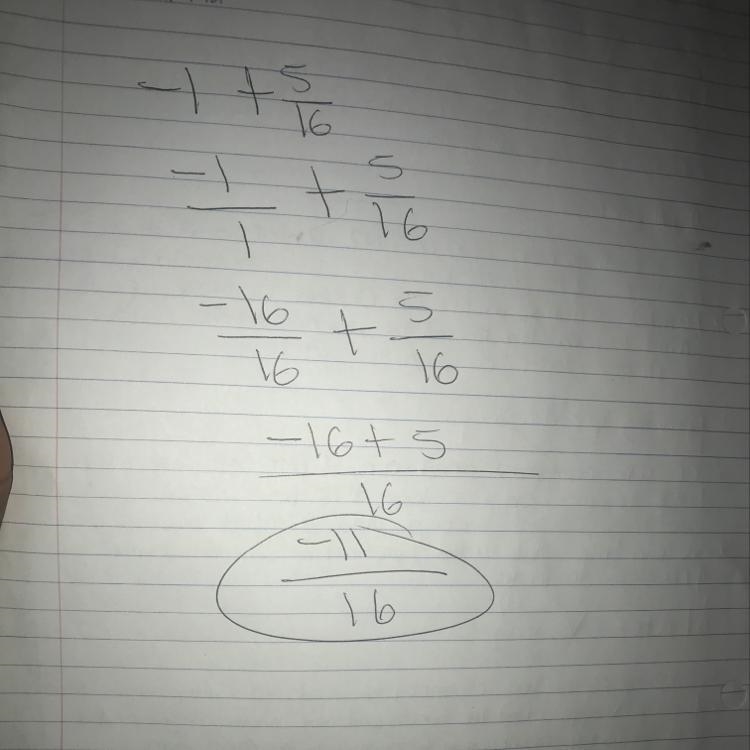 What is -1+5/16 simplified?-example-1