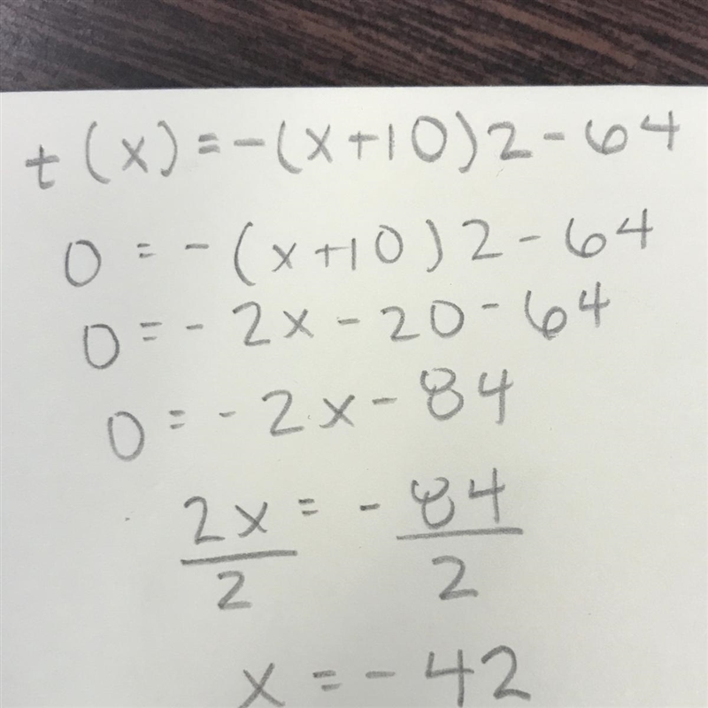 Determine the domain and range for t (x) = -(x +10)2 - 64-example-1