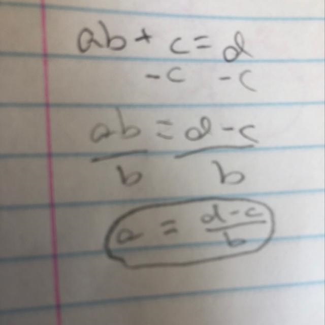 Solve for a ab + c = d-example-1