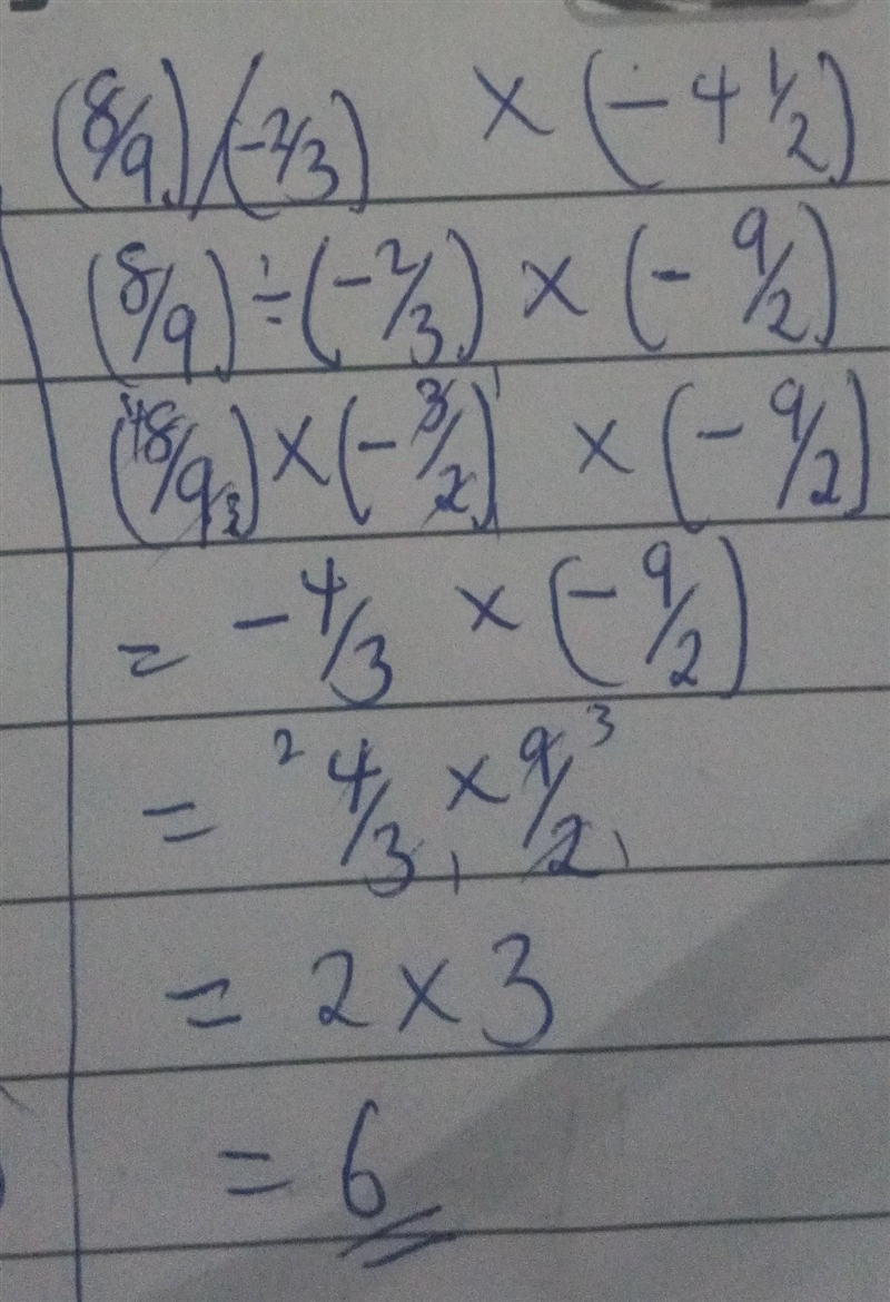 What is the value of the expression? (8/9)/(-2/3)x(-4 1/2)-example-1