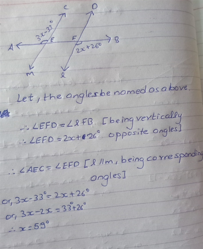 Find the value of x for which t ll m A.59 B.134 C.144 D.54-example-1