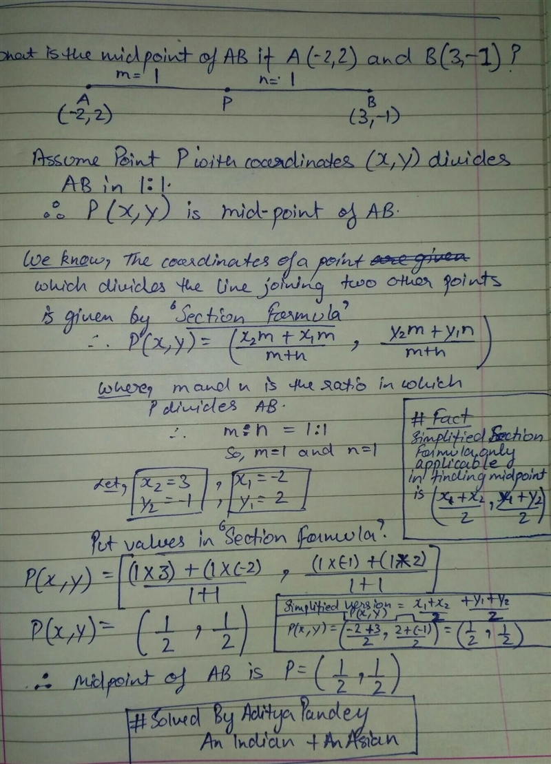 What is the midpoint of AB if A=(-2,2) and B=(3,-1)-example-1