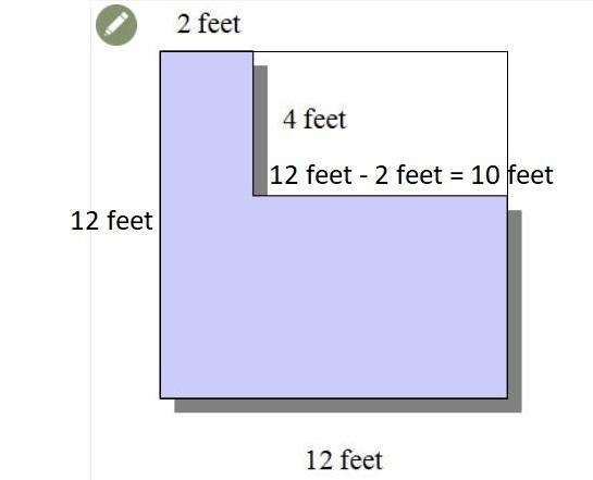 A rectangle is removed from the right hand corner of a square board. What is the area-example-2