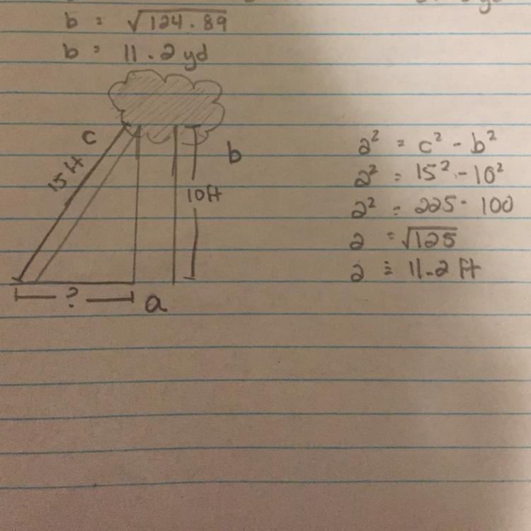 A 15-foot ladder is leaning against a tree. If the ladder reaches 10 feet high on-example-1