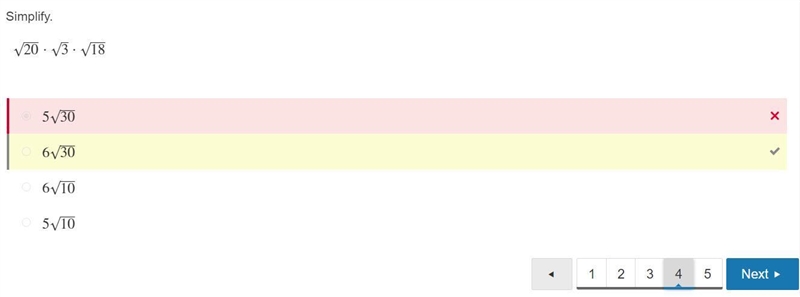 Simplify √20 x √3 x √18 Answers 6√10 5√10 6√30 5√30-example-1