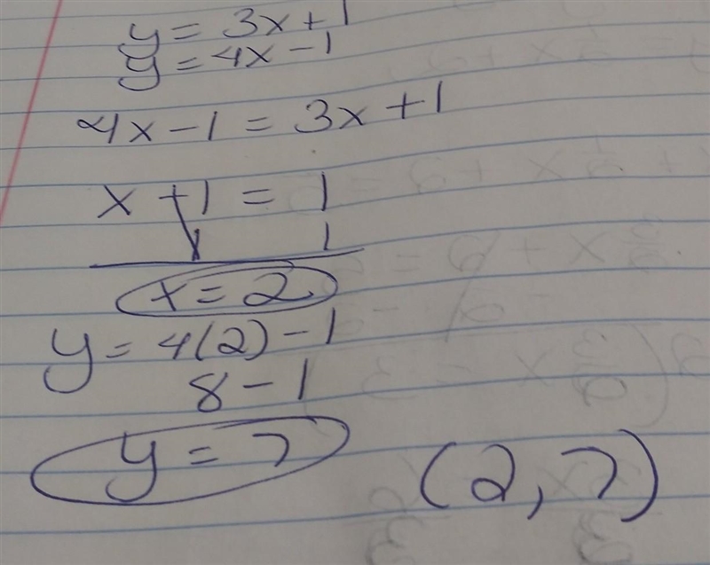 What is the system of equations below when graphed y=3x+1 y=4x-1​-example-1