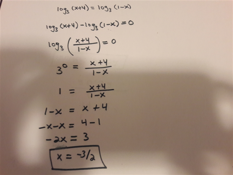 Solve log3(x+4)=log3(1-x) please-example-1