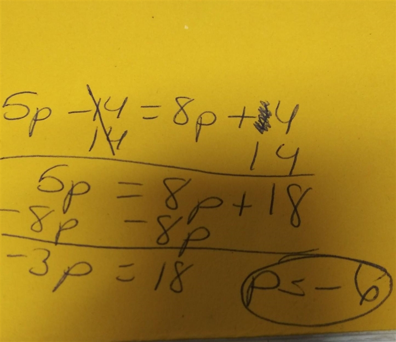 I need to learn how to solve multi step equations and inequalities . such as 5p - 14 = 8p-example-1