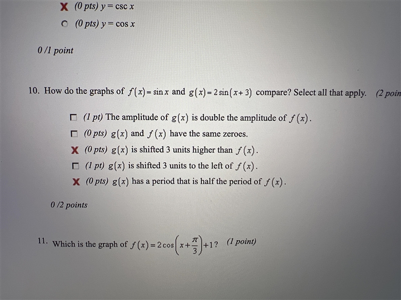 how do the graphs of f(x) = sin x and g(x) = sin2x+3 compare. Must make two selections-example-1