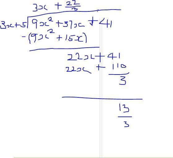 If the graph f(x)= 9x^2+37x+41/3x+5 has an oblique asymptote at y=3x+k what is the-example-1