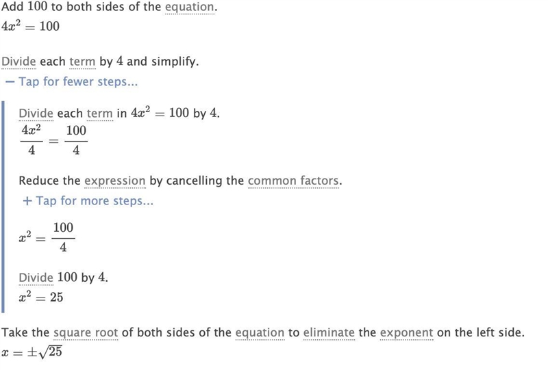 What are the solutions 4x^2-100=0-example-1