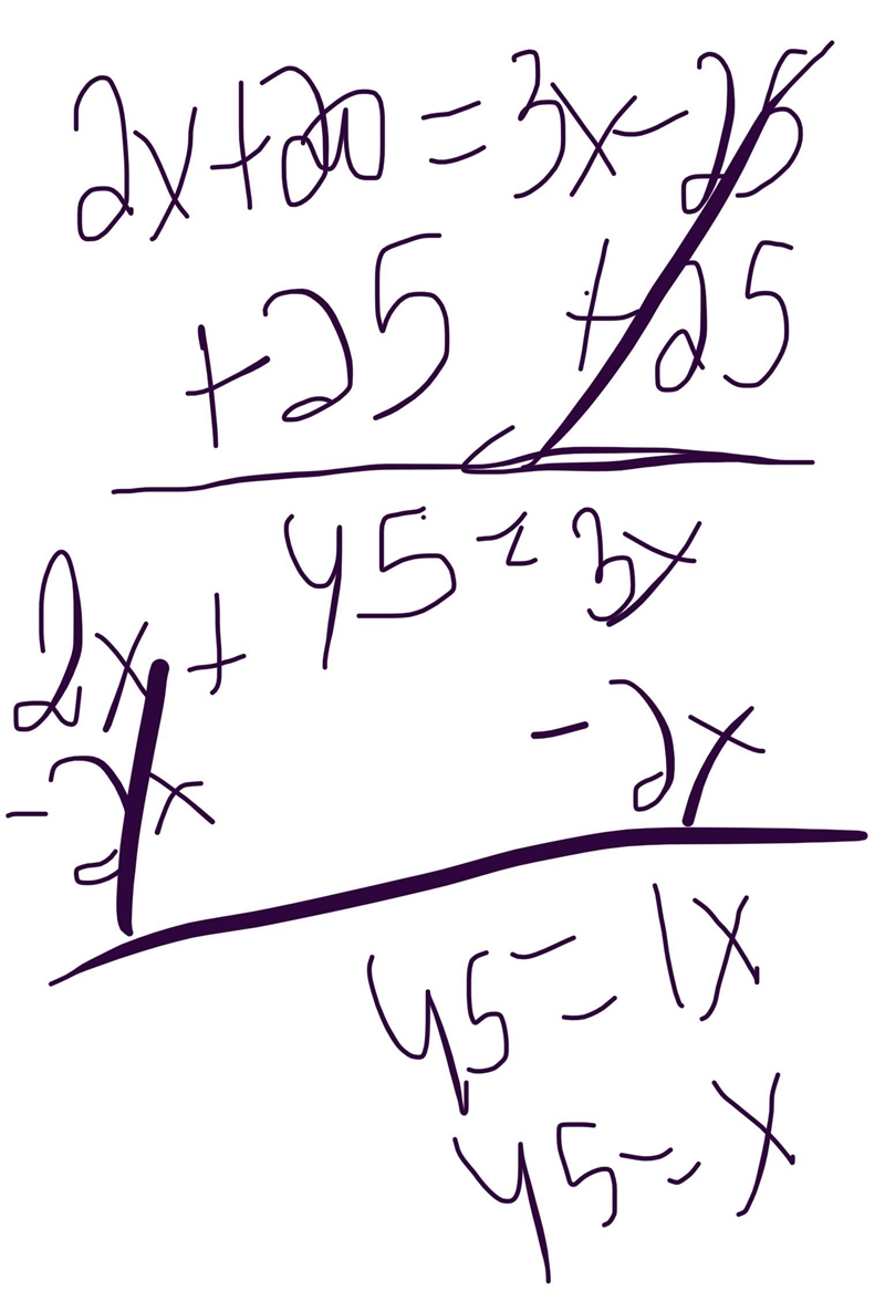 (2x+20) = (3x-25) whats the value of X-example-1