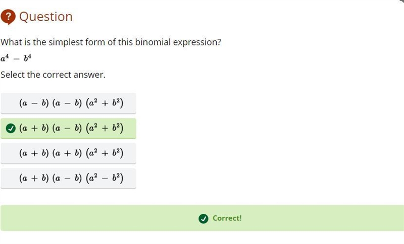 Select the correct answer. What is the simplest form of this binomial expression? a-example-1