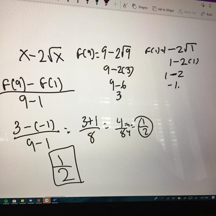 URGENT!! Find the average rate of change of f(x)=x−2√x on the interval [1,9].-example-1