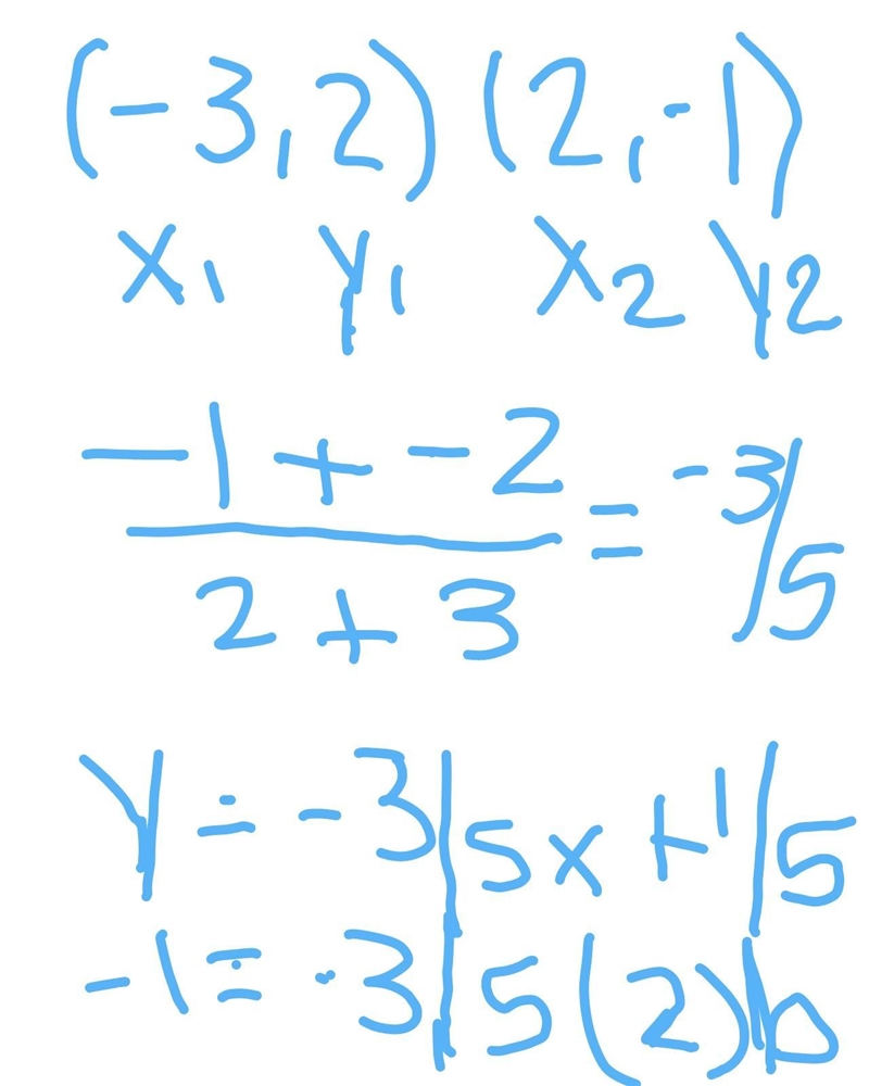 What is the equation of the line in standard form? (-3,2) (2,-1)-example-1