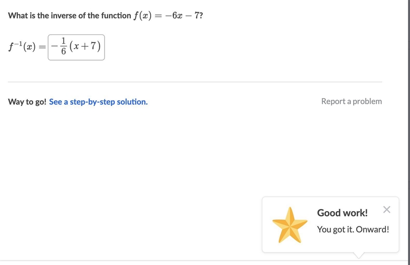 What is the inverse of the function f(x)=-6x-7?-example-1