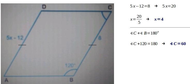 In The Given Parallelogram, Find the value of x and the measure of angle C.​-example-1