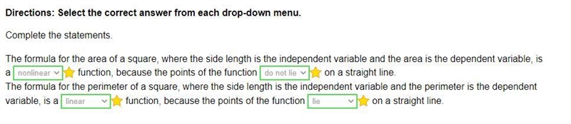 The formula for the area of a square, where the side length is the independent variable-example-1