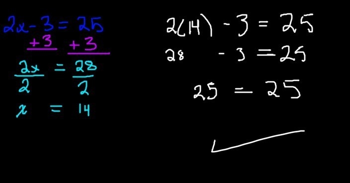 Solve for X. 2x – 3 = 25-example-1