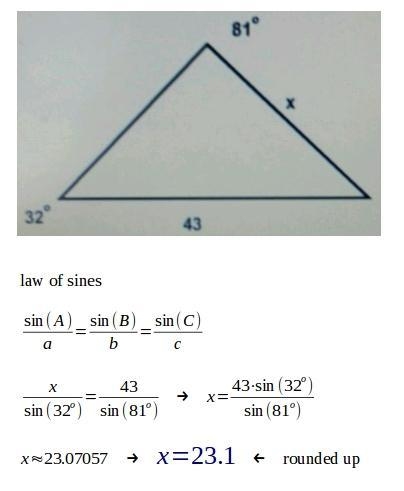 Find the length of the missing side of the triangle below, round to the nearest tenth-example-1