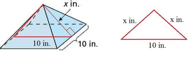 Complete the statement about the square pyramid shown below. x 5 Is x greater than-example-1