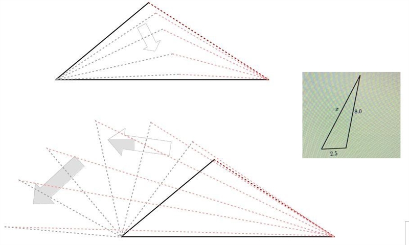 What is the range of possible sizes for side x?-example-1