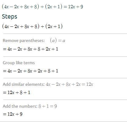 Which expression represents the quotient of (4x-2x +8x+ 8)+ (2x +1)?-example-1