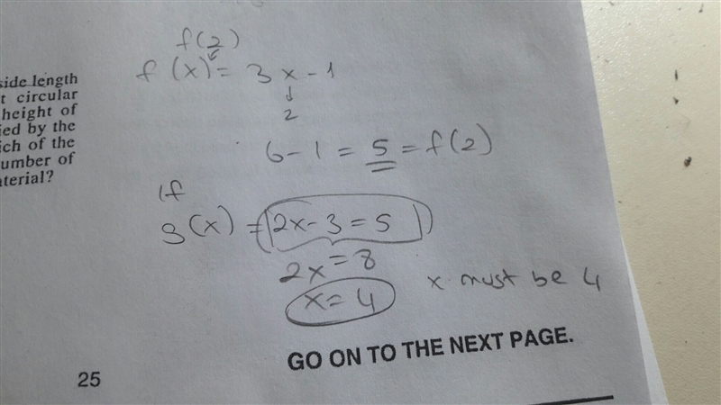 Given f(x)=3x-1 and g(x)=2x-3, for which value of X does g(x)=f(2)?-example-1