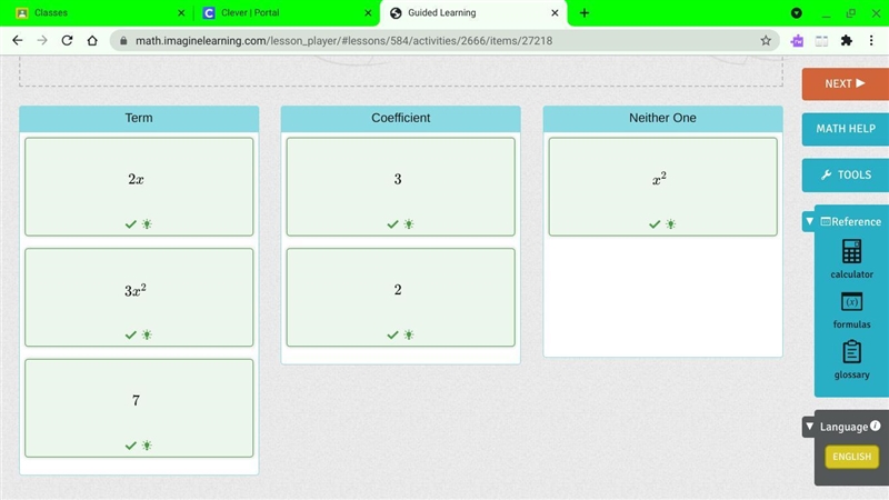 Drag each part of the expression to categorize it as a term or a coefficient in the-example-1