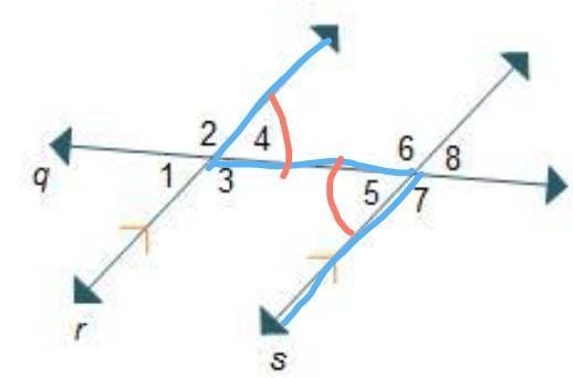 Need help asap. Consider the diagram. Given that r||s and q is a transversal, we know-example-2