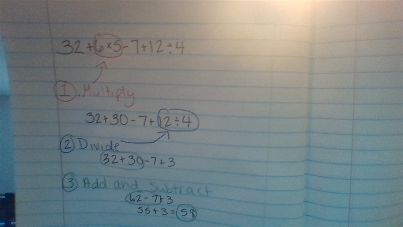 Solve 32+6•5-7+12 divided by 4-example-1