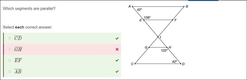 Which segments are parallel? Select each correct answer. A) AB B) EF C) CD D) GH-example-1