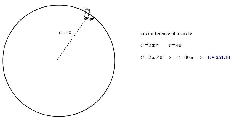 If michelle rollerblades around a circular track with a radius of 40 meters, how far-example-1